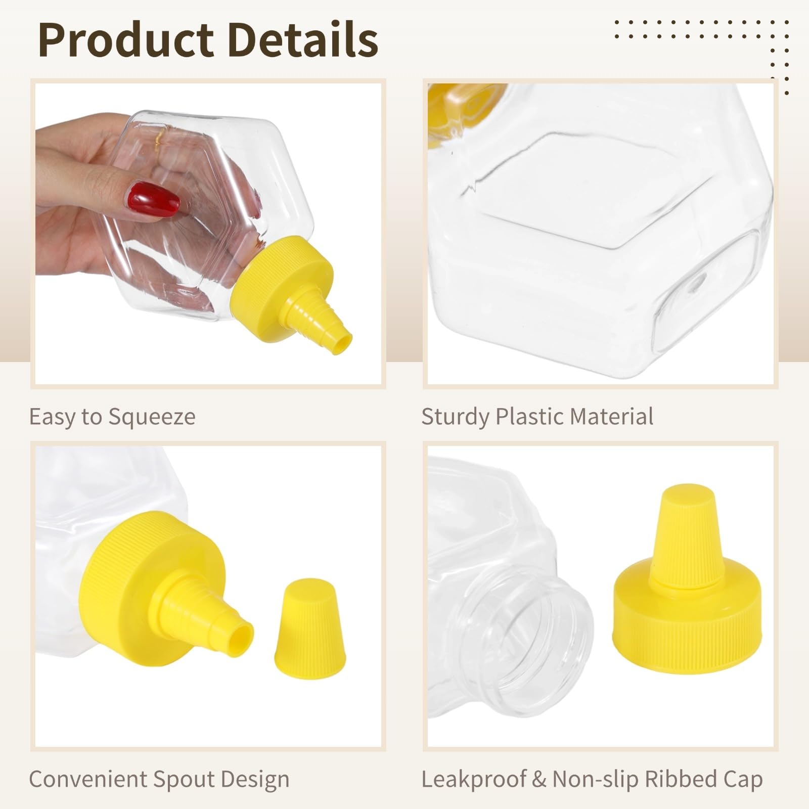 32 Stück transparente Kunststoff-Honigquetschflaschen, nachfüllbare Honiggläser mit Deckel, perfekt für Gewürze und Saucen, 200 ml