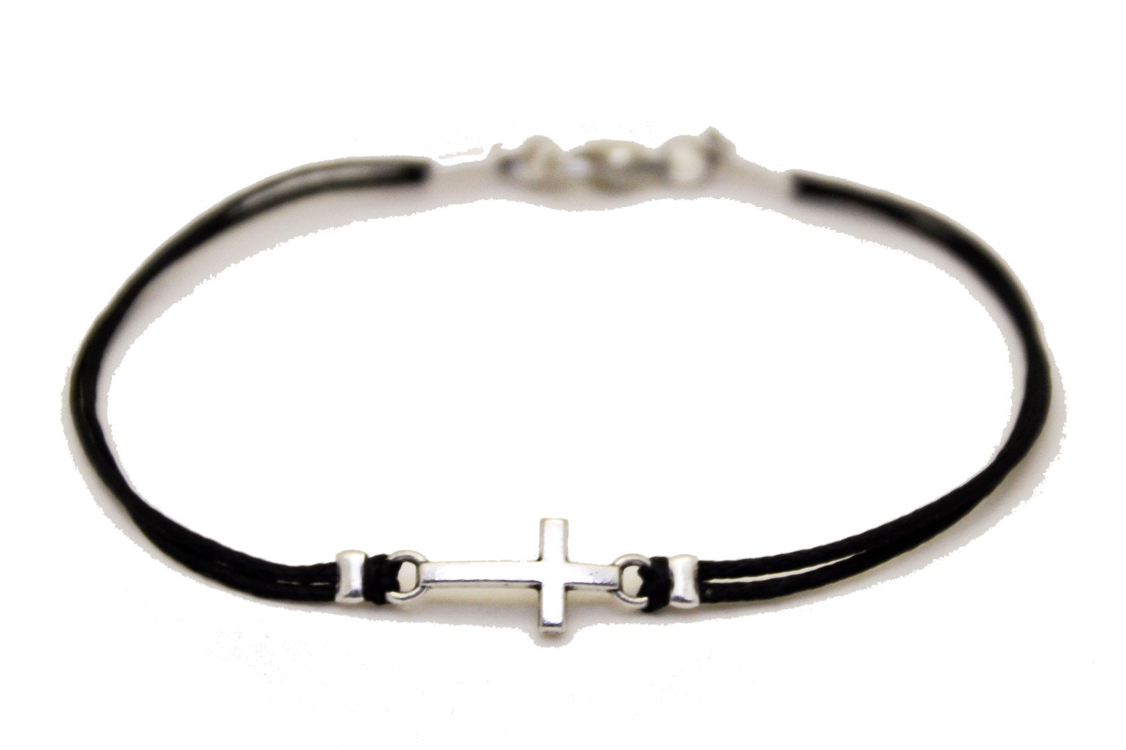 Cross bracelet for men, christian conformation gift, men's bracelet silver cross charm, black strand, for him, christian catholic jewelry