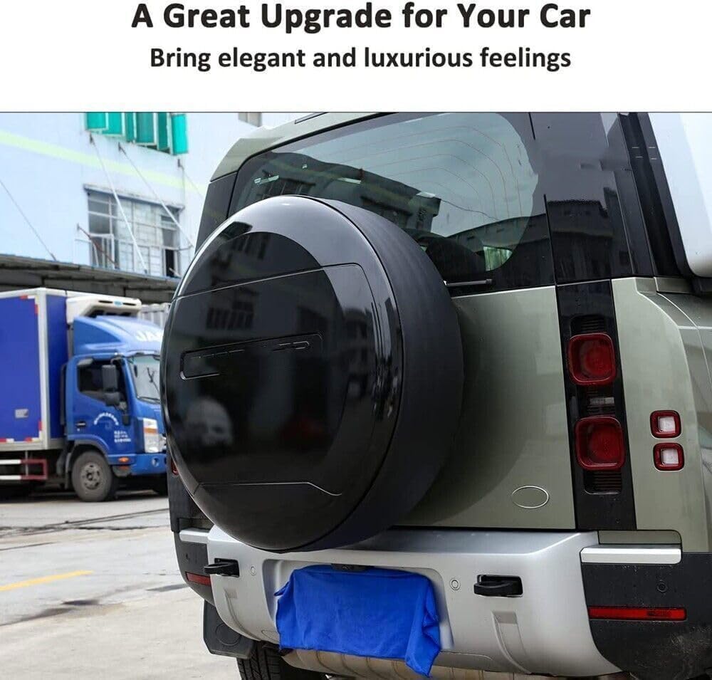 Spare Tire Cover for Defender, Spare Tire Tyre Wheel Cover Plastic Protector for LR Defender 90 110 130 2 Door 4 Door 2020 2021 2022 2023 2024 2025 2026 (Santorini Black)