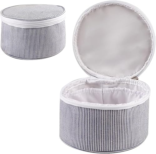 Miniatura 1 de Bolsa de maquillaje a rayas, de algodón, portátil, bonita, redonda, de gran capacidad, organizador de artículos de tocador de viaje, juego de bolsa