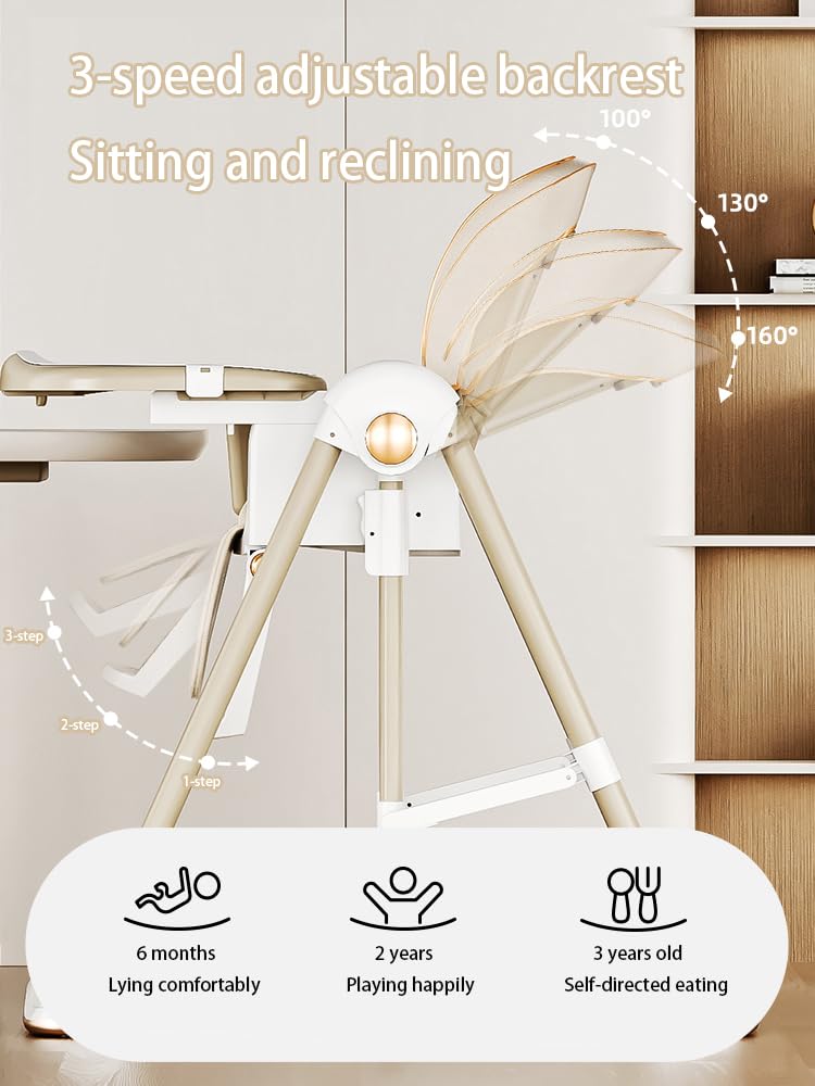 Magic ZC PU-Leder Baby Hochstühle Baby-Hochstuhl Kleinkind-Esszimmerstuhl mit Verstellbaren Höhen und positionen Multifunktional Faltbar Umwandelbar mit Abnehmbaren Doppeltabletts (8121 Khaki)