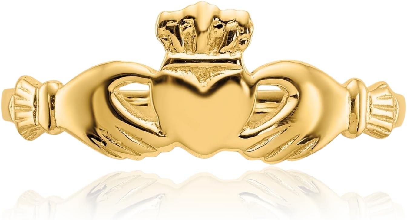14K Solid Yellow Gold Heart Love Irish Claddagh Celtic Ring Jewelry Size 5