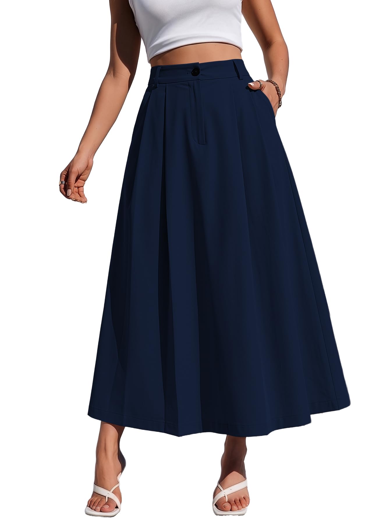 aahwan Solid Belt Pleated High Waisted A Line Flowy Long Maxi Skirt with Pocket for Women's & Girl's-picture-19