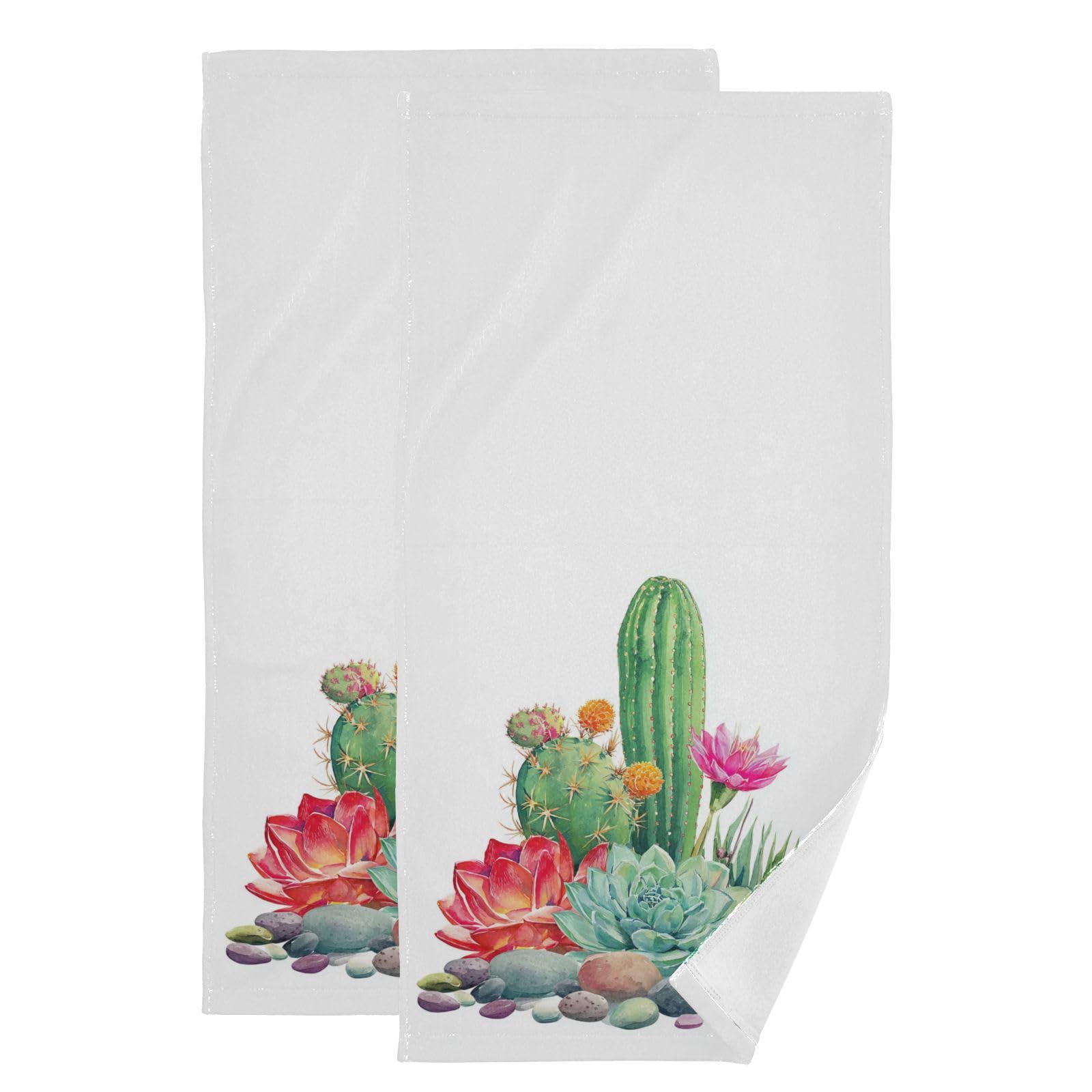Vdsrup Succulent Cactus Hand Towels Tropical Cacti Summer Towel Set of 2 Flowers Small Bath Towels Soft Guest Face Towel Bathroom Decorations Thin