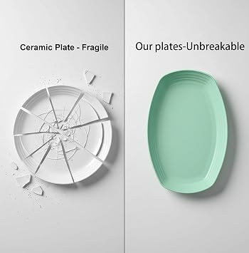 Large Dinner Plates,11 Inch 4 Colors Oval Dinner Plates Set of 8,Plastic Plates Reusable,Dishwasher and Microwave Safe, Unbreakable and Lightweight, for Home,Camping