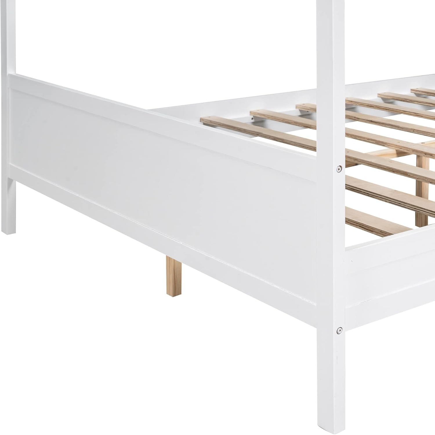 Queen Size Canopy Platform Bed Creative Tent Bed with Headboard and Footboard, Modern Solid Wood Platform Bed Frame with Sturdy Slat Support Leg for Kids Teens Adults, No Box Spring (White-4)