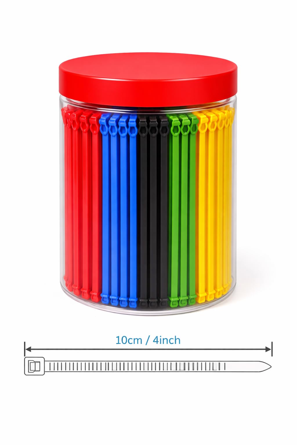 Kyrotech Kavanozlu 5 Ayrı Renkli Kablo Bağı, 500 Adet, 100x2.5 mm, Naylon Cırt Kelepçe Seti, Kendinden Kilitlemeli, Elektrik ve Kablo Düzenleyici 10 CM