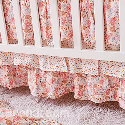Brandream Baby Girls Blush Pink Crib Bedding Set Farmhouse Floral Nursery Bedding Sweet Blanket Set Polka Dot Fitted Sheet 3 Piece, 100% Cotton #TOP20