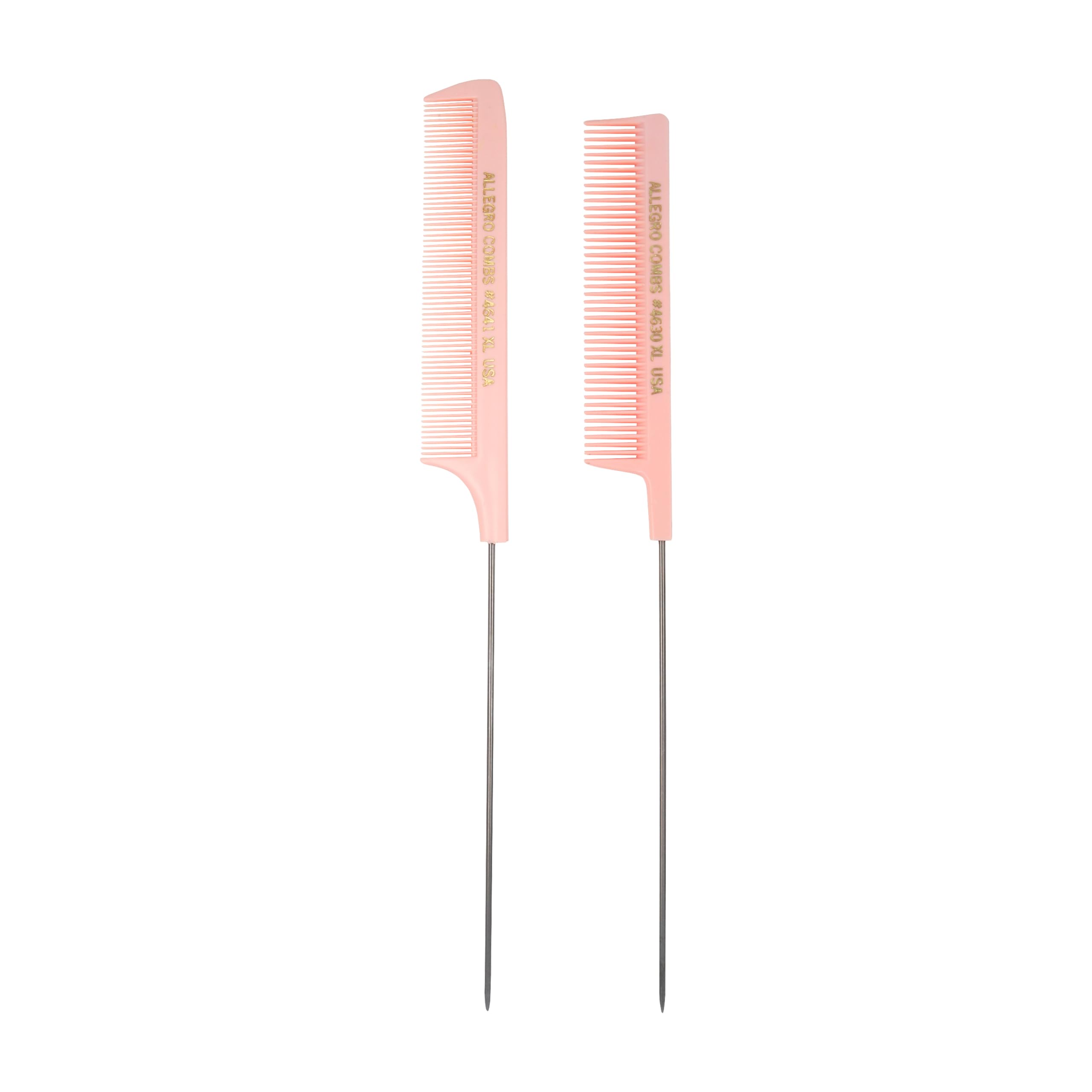 Allegro Combs XL Rattenschwanzkämme Pintail Trennkämme Metallschwanztrennkämme Aluminium Stichkämme Zopfstich Kämme 2 Stück (Rosa)