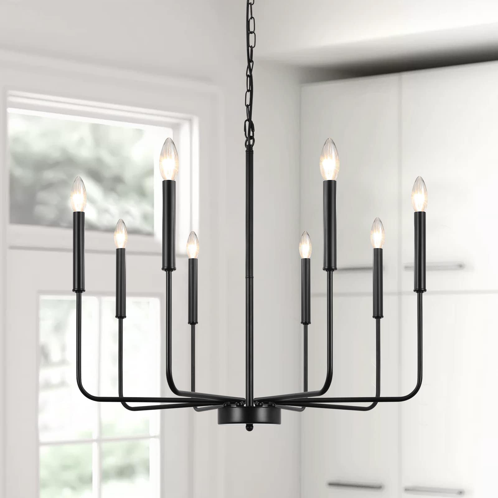 KXEcoLife Modern Black Chandelier for Dining Room, 8-Light Rustic Candle Light Fixture, Industrial Hanging Chandeliers Lighting Living Kitchen, Staircase, Entryway, Foyer