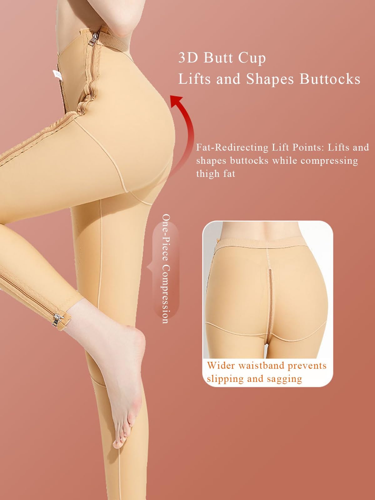 Shapewear-Leggings Für Frauen Nach Einer Fettabsaugung, Hoch Taillierte Kompressionshose Mit Po-Lifting-Effekt, Reißverschluss Und Offenem Schritt
