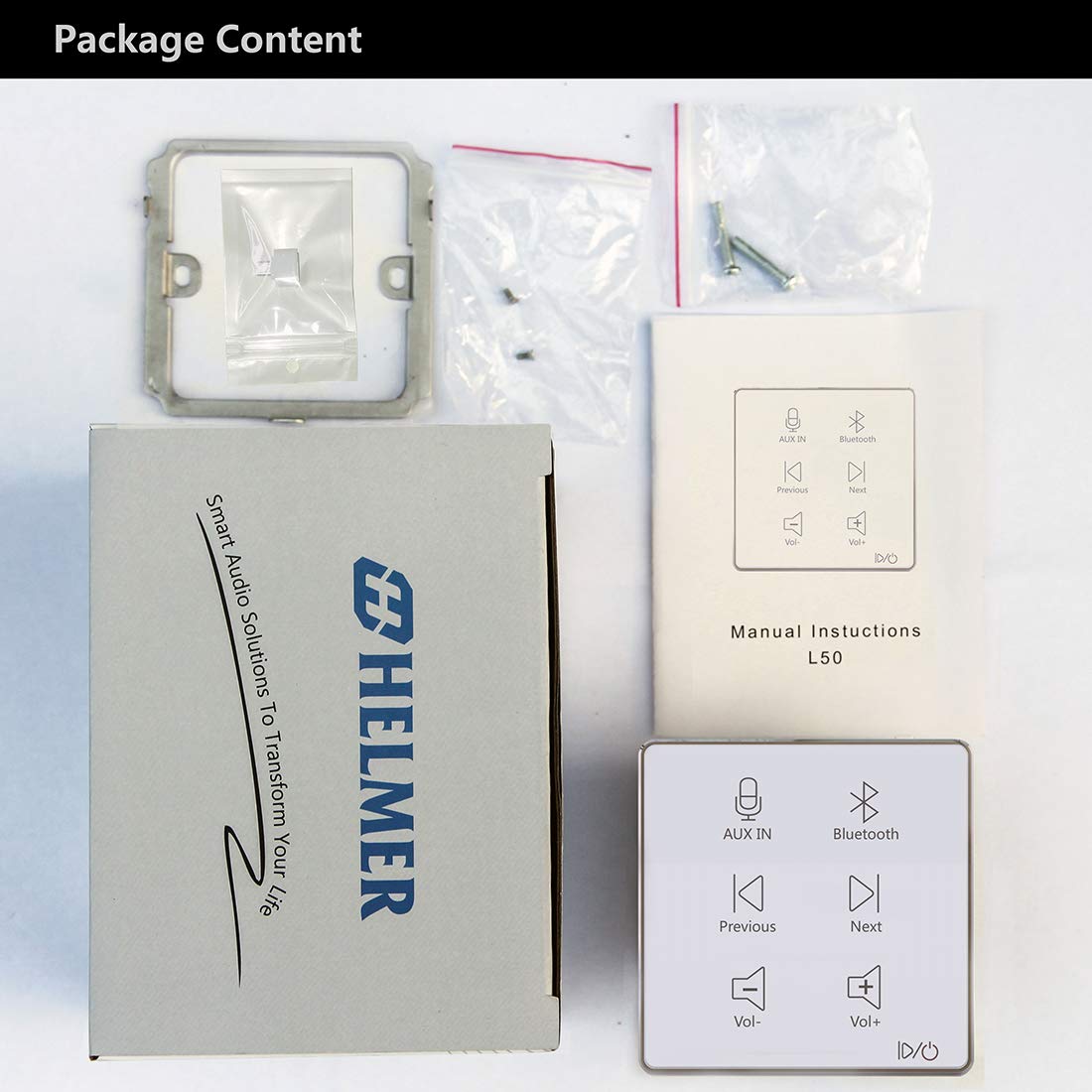 HELMER In wall audio amplifier, white, L50 Bluetooth Receiver Wall