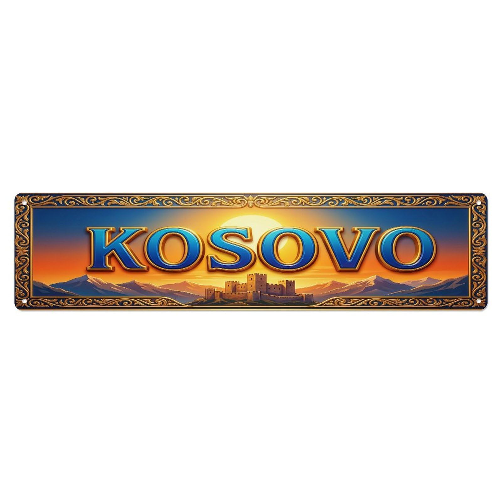 Xanthor Style Metal Tin Sign Vintage Kosovo Travel Flag Pattern