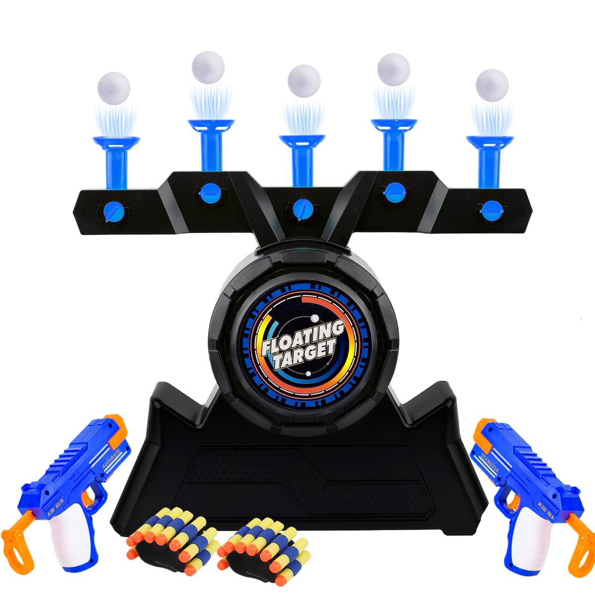 Herefun 2pcs Juguete de Pistolas Blanco para niño, Juegos Tiro Flotante, Shooting Game Toy Juego de Disparos, Juego Objetivo Flotante Recargable + 10 Balas + 10 Bola Flotante (Azul)