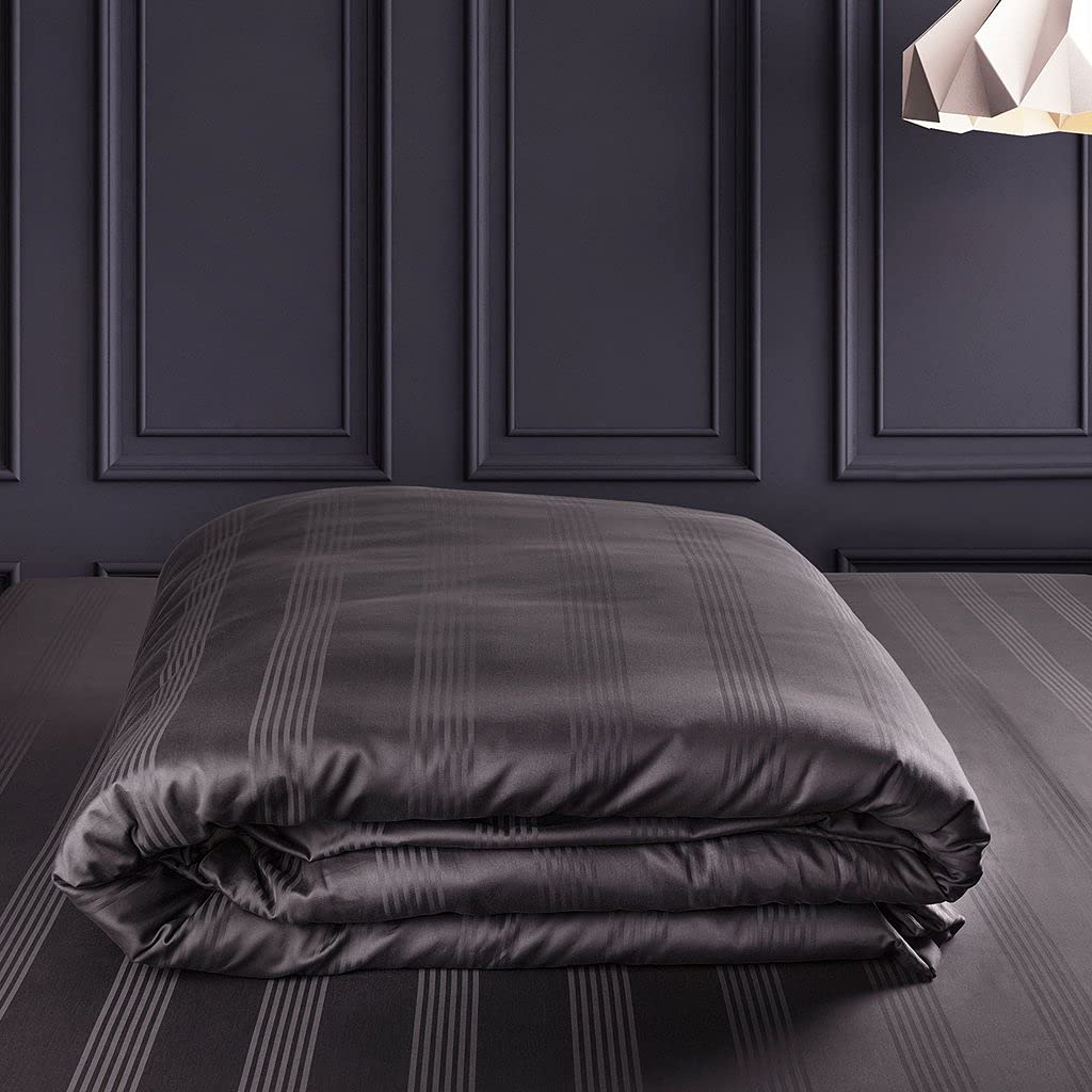 Spread Spain Cotton with Striped Design & 450 Thread Count Single Size Barcode Duvet Cover - Fudge (60x90 inch)