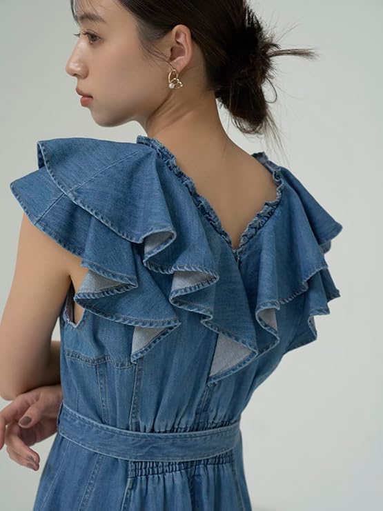 SNIDEL デニムフリルワンピース　サイズ0 IND SNIDEL（スナイデル）の「デニムフリルワンピース（ワンピース