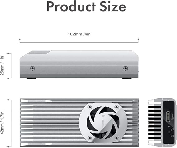 ineo M.2 PCIe NVMe SSD with Built-in Aluminum Alloy Fin and Quiet Fan for Heat Dissipation with Write Protection Silver, 20Gbps