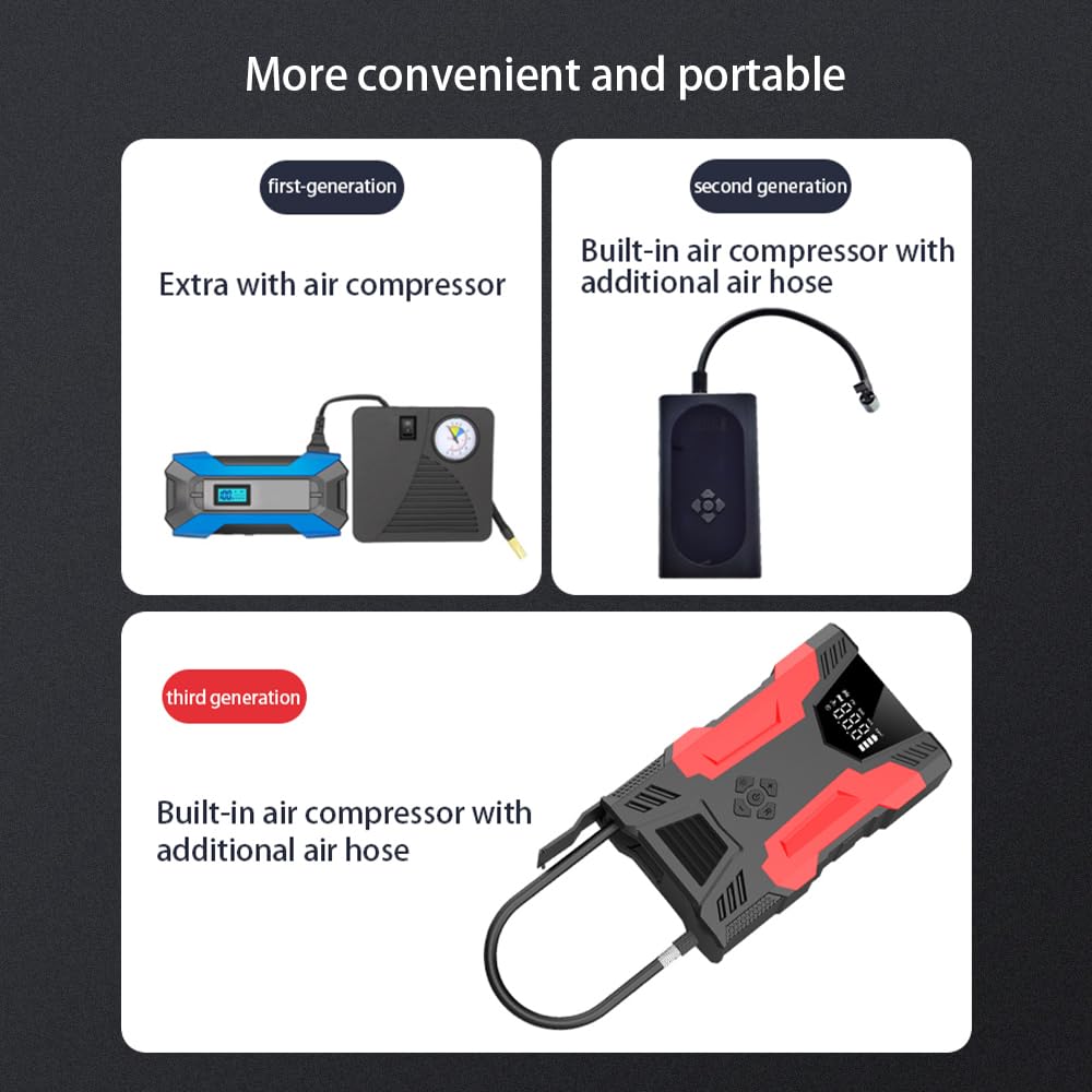 Samochodowy rozrusznik ze sprężarką powietrza przenośna ładowarka powerbank z wyświetlaczem LCD