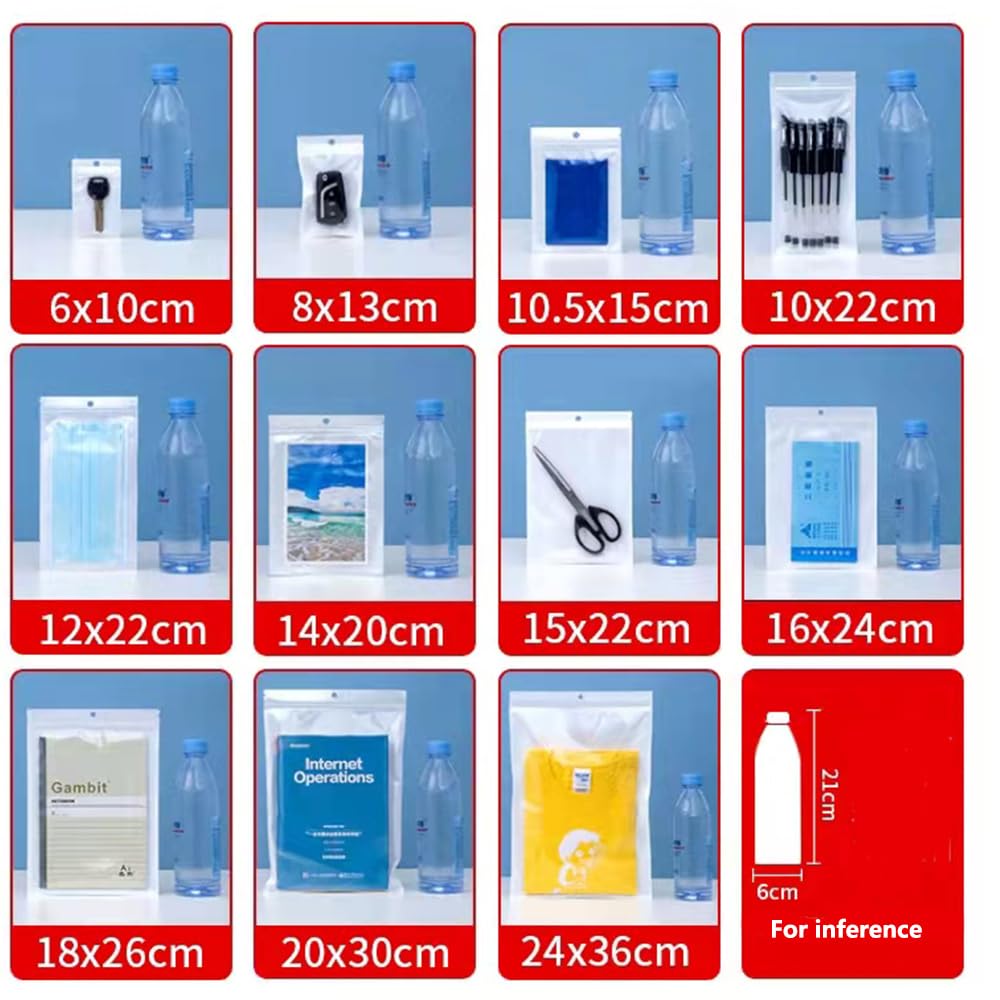 100 sacchetti in plastica bianca trasparente con chiusura lampo con foro per appendere, tacca a strappo, riutilizzabili, richiudibili, regalo, sacchetti per imballaggio per alimenti, 24 x 36 cm,Altro