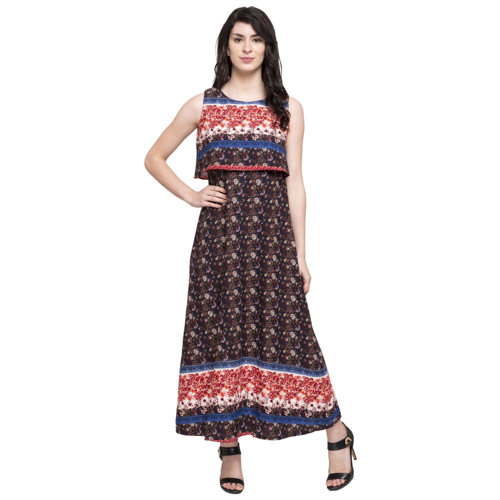 Haute Curry by Shoppers Stop Womens Round Neck Printed Maxi Dress