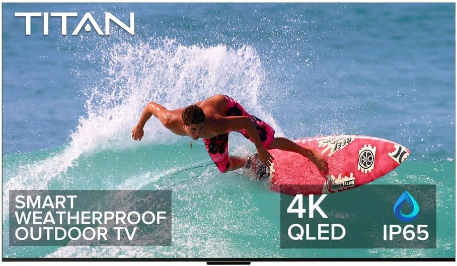 Titan G300 Series 98 Inch Full Sun Outdoor TV 4K Mini-LED QLED PRO,1600 Nits, IP65 Weatherproof Smart TV,Google Tv OS, Thin Bezel, SmartThings,WiFi,Bluetooth,eARC HDMI,USB,Alexa,Quantum HDR+