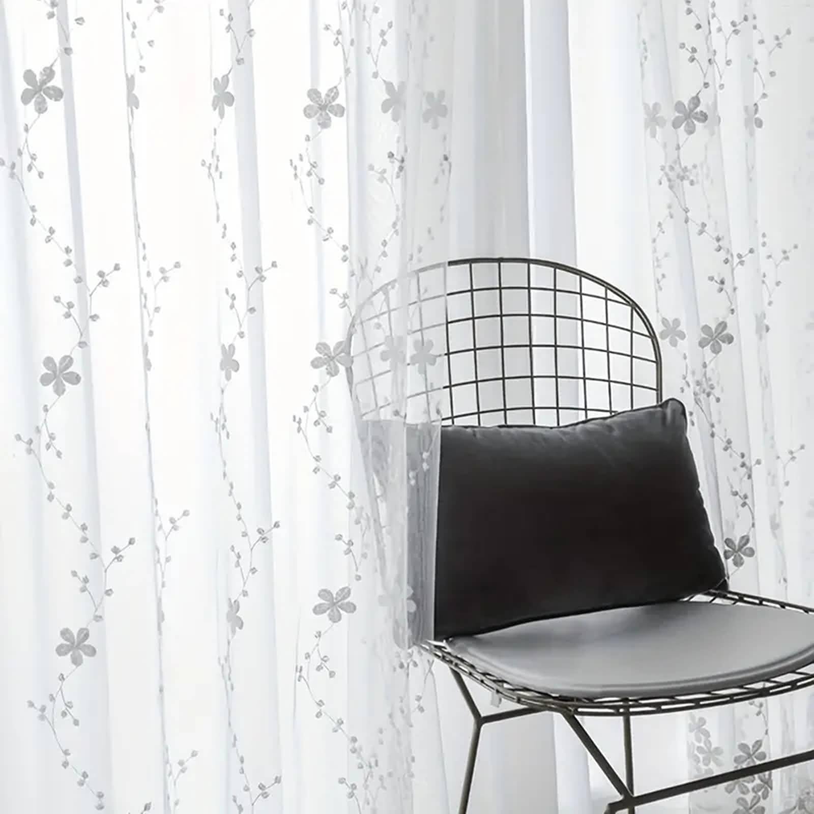 Wycian Bellissime tende in poliestere semitrasparente bianco con fiori ricamati, 102 x 138 cm (larghezza x altezza)