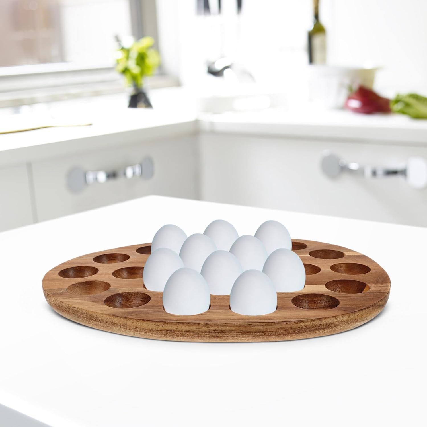 iplusmile Reversible Wooden Deviled Egg Platter Deviled Egg Tray Charcuterie Board Egg Shape Deviled Egg Holder Cutting Board Cheese Serving Tray