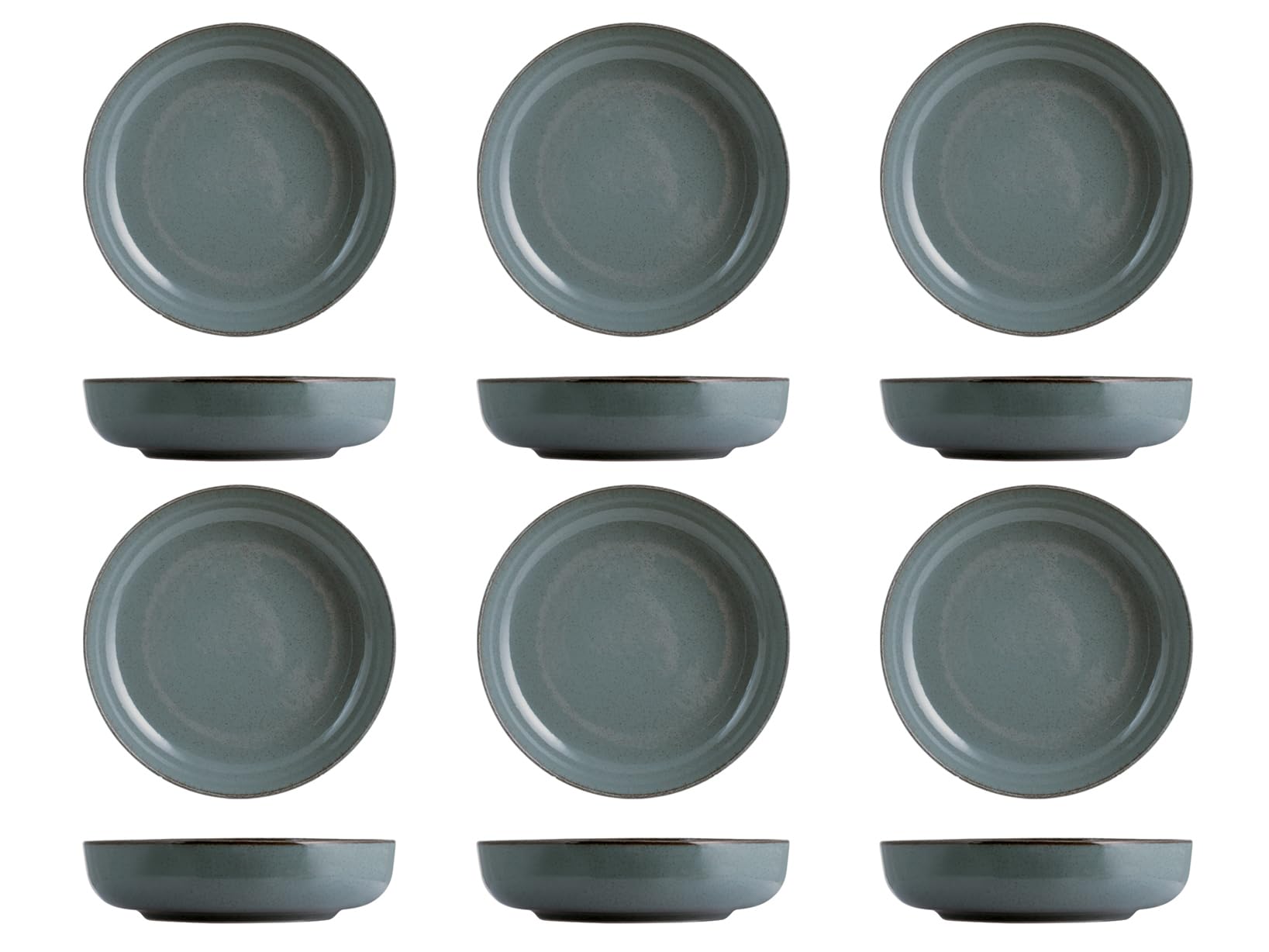 H&H Set 6 Piatti Fondi Pearl – Ø19 cm – Piatti in Porcellana Azzurri Eleganti e Resistenti – Ideali per Zuppe, Minestre e Primi Piatti – Lavabili in Lavastoviglie e Microonde
