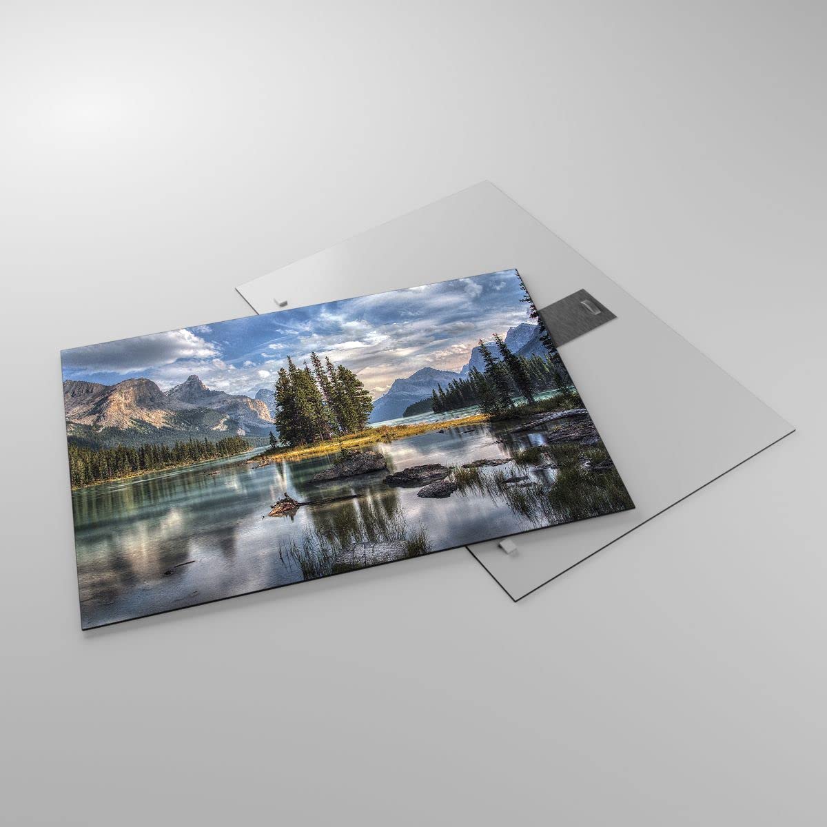 Tableau Sur Verre 100x40 Cm – Impression Paysage Pont Lac – Déco Murale Moderne – Neuf