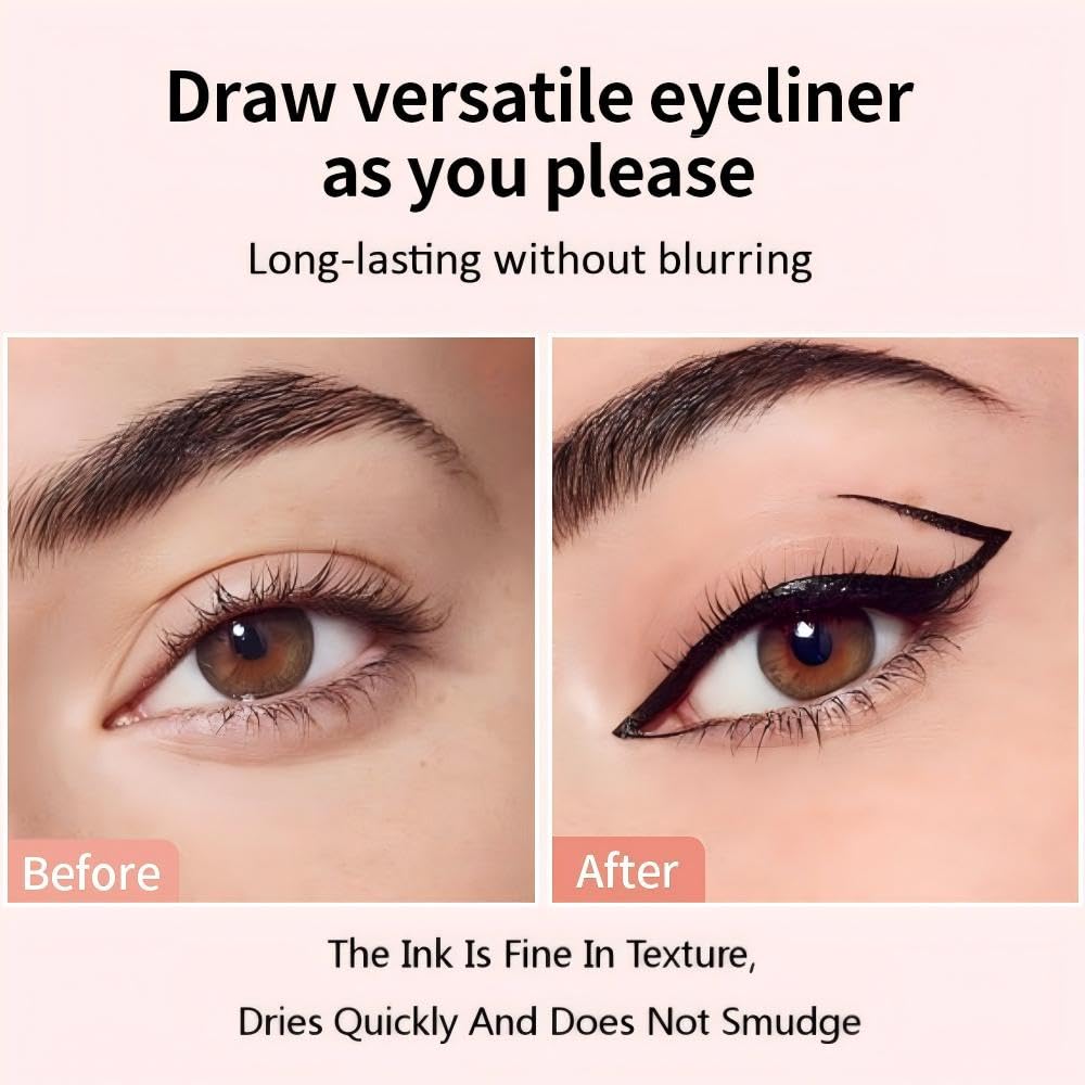 2 PCS Dual-Ended Eyeliner Stamp, Easy to Apply Cat Eye Stamp with L/R Markings, Waterproof & Smudge-Resistant, Beginner-Friendly Winged Eyeliner (Black & Brown) - 5