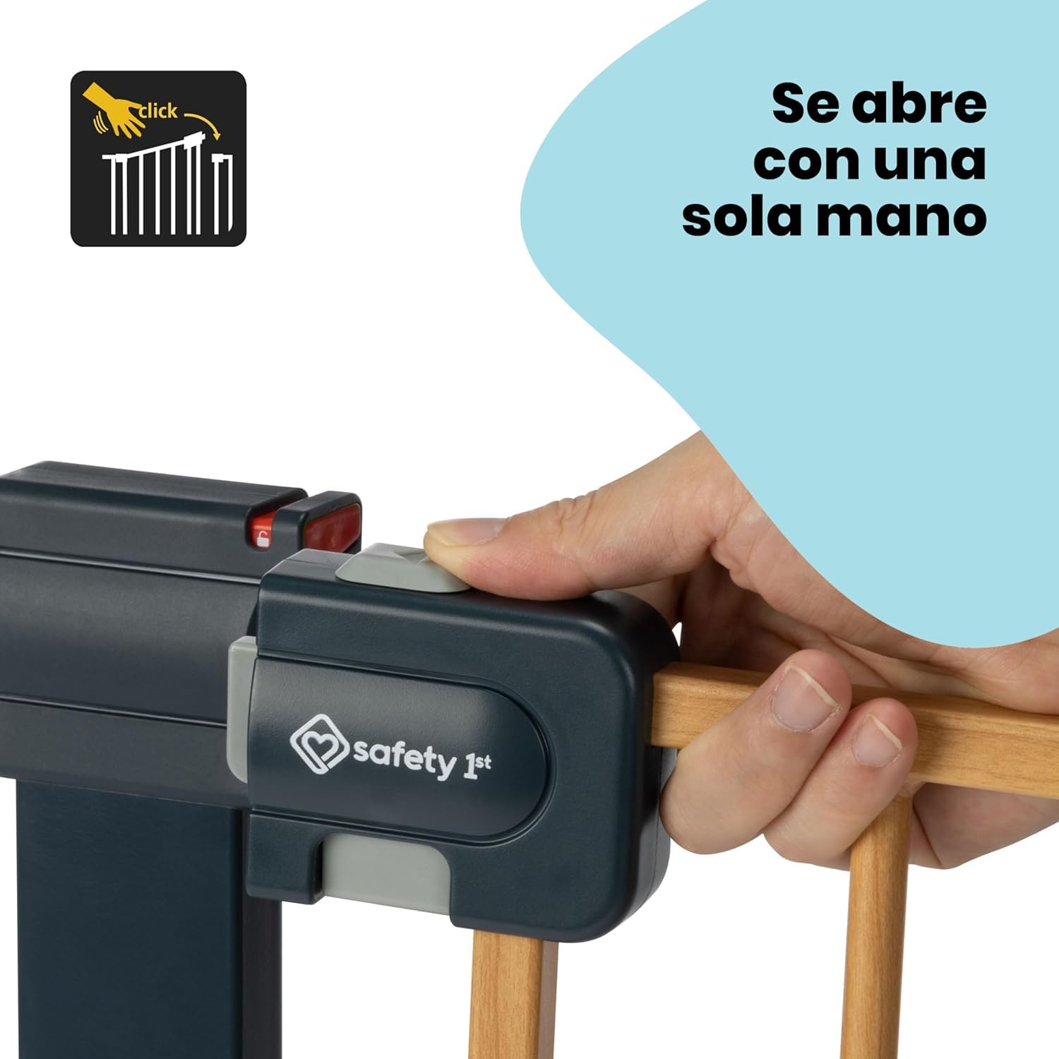 Safety 1st Easy Close Metal, Barrera Seguridad Niños Escalera Presión, 73–80cm (máx. 108cm), Valla Seguridad Infantil Fácil Cierre, Abre 1 Mano, Sin Tornillos, Doble Bloqueo, Efecto Madera