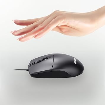 Philips SPK7247 USB Kablolu Optik Mouse - 1.8 Metre Ekstra Uzun Kablo, 1200 DPI Hassasiyet, Ergonomik Ofis ve Ev Tasarımı, Tak-Çalıştır, Siyah