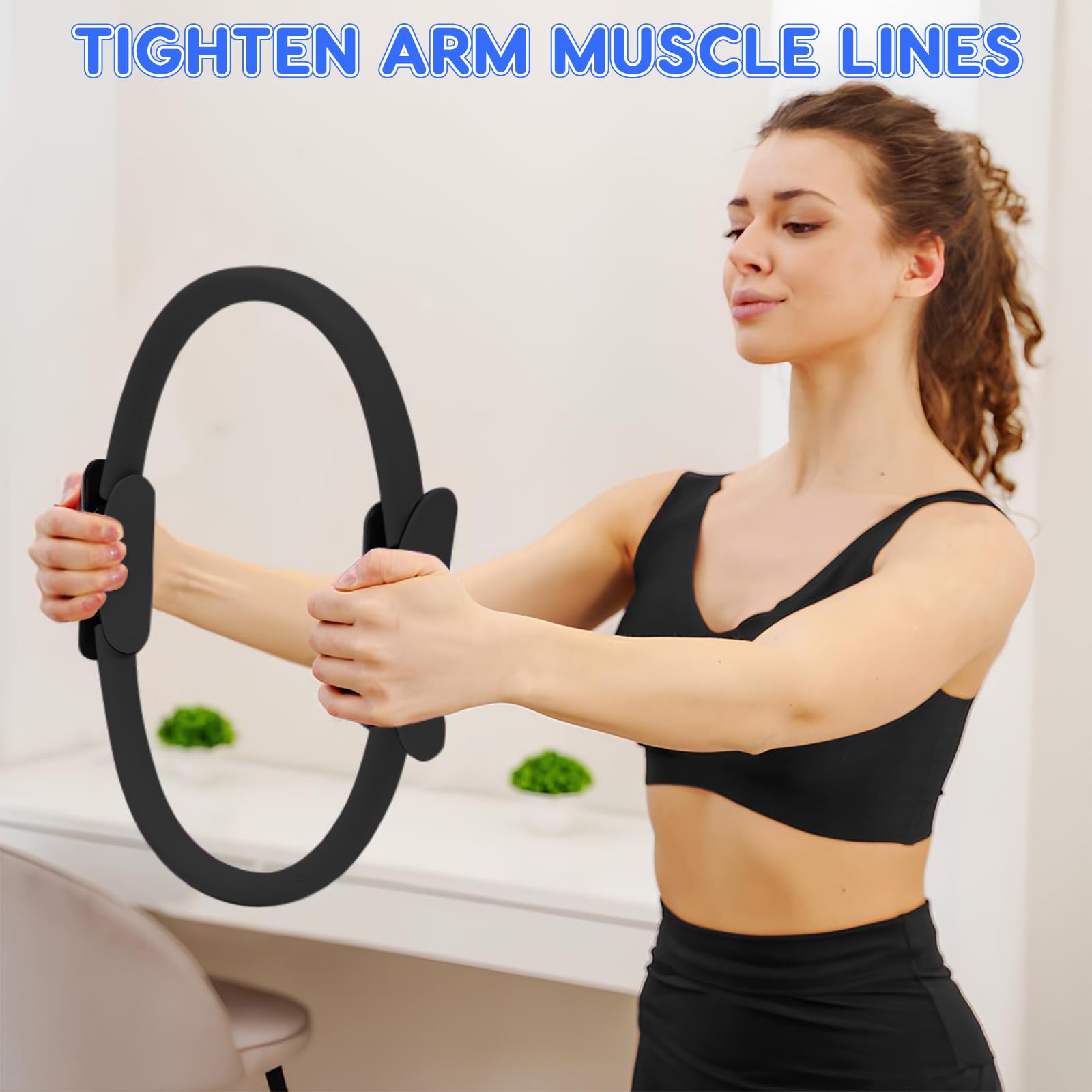 Zouwel Anneau de Pilates à double poignée - Avec poignée rembourrée antidérapante - Anneau de fitness Magic Circle pour tonifier les bras, les cuisses contre les jambes (noir)