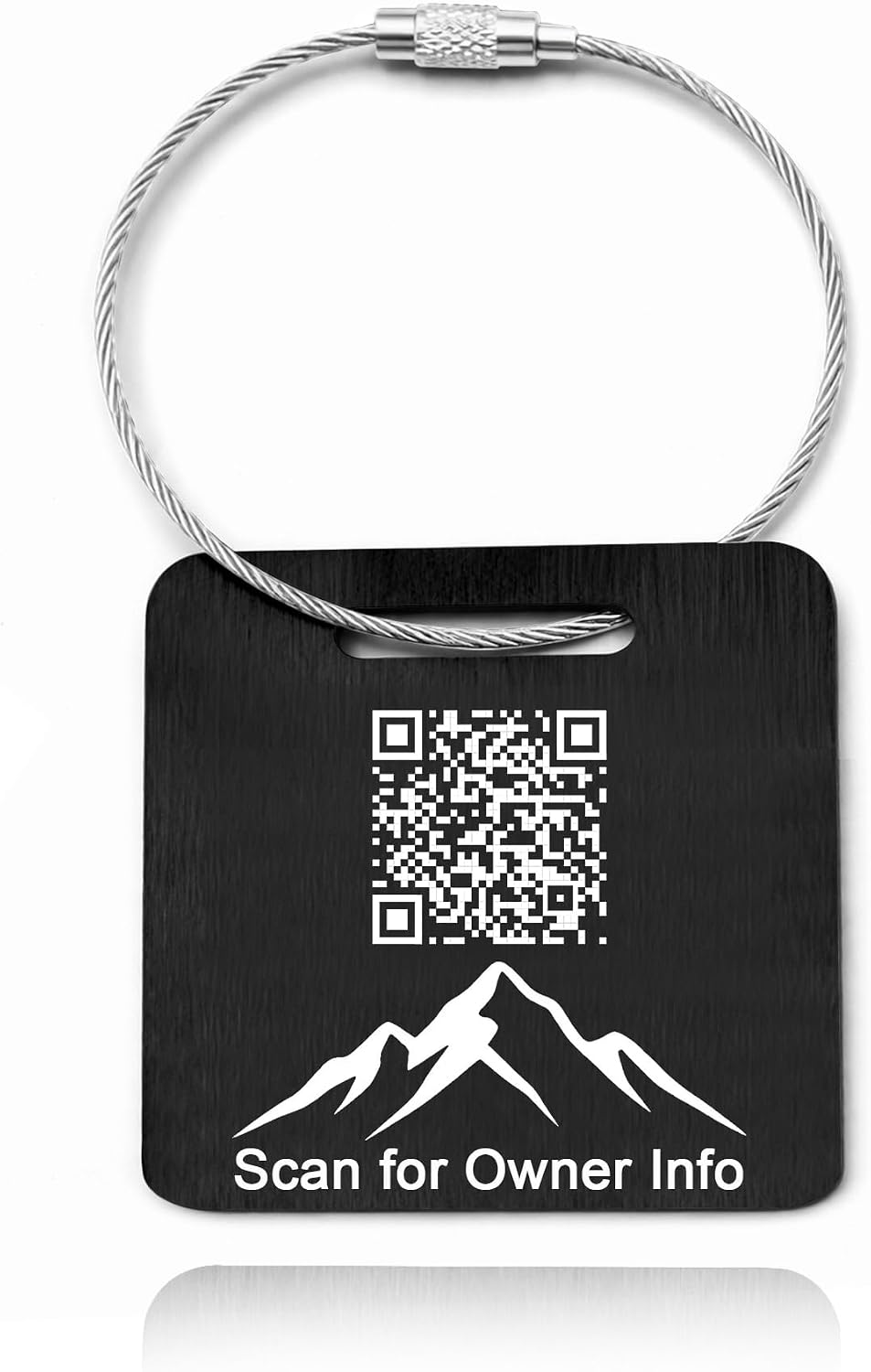 Custom Text Travel Luggage Tag - Stainless Steel with Dynamic QR Code, Personalized Scannable Bag Tags for Suitcase Owner Info YA6432 Black QR