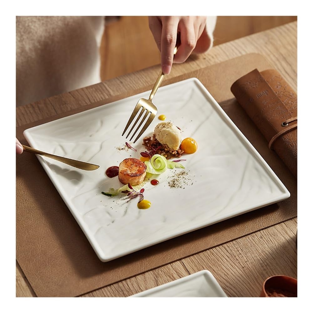 Talerze obiadowe, Biały ceramiczny kwadratowy talerz do steków w stylu zachodnim Zestaw obiadowy(11.8inch)
