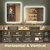 Vista 7 de Espejo de baño LED de 20 x 28 pulgadas con sensor de movimiento y altavoz Bluetooth, espejo de tocador de maquillaje con control táctil, montaje