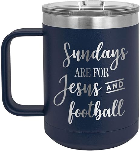 Los domingos son para Jesús y fútbol, taza de café de 15 onzas con tapa deslizante  taza de café de viaje aislada  Ideas de regalo de cumpleaños o