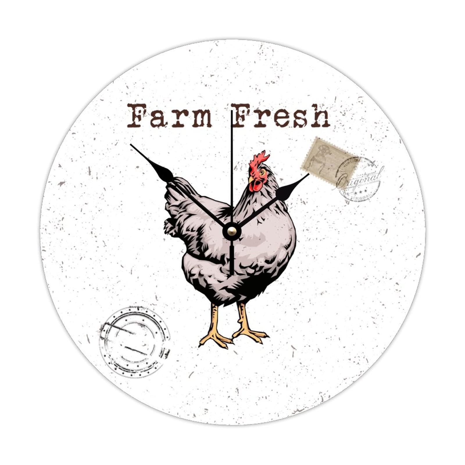 Horloge murale coq de ferme bois silencieuse lisible pour cuisine