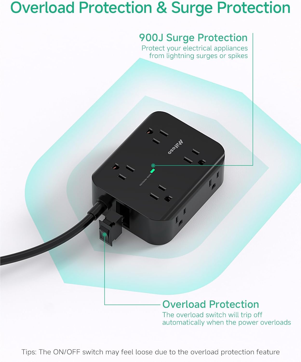 25FT Extension Cord - 8 Outlets Surge Protector Power Strip with USB Ports, Heavy-Duty Braided Extension Cord with Multiple Outlets, Flat Plug, Circuit Breaker, Charging Station Overload Protection