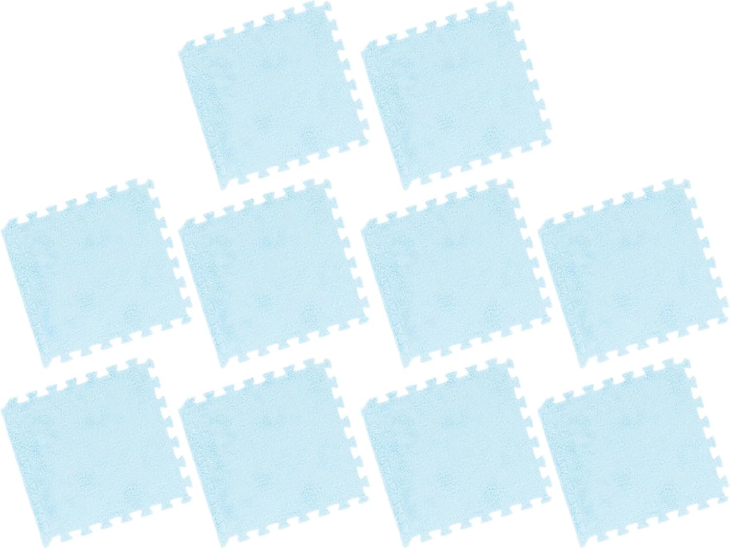 Karlak Plush Puzzle Foam Floor Mat Prevent Slip 10pcs, Cozy Space, Anti Slip Surfaces, Ideal for Nurseries, Made of EVA Foam & Plush (Light Blue)
