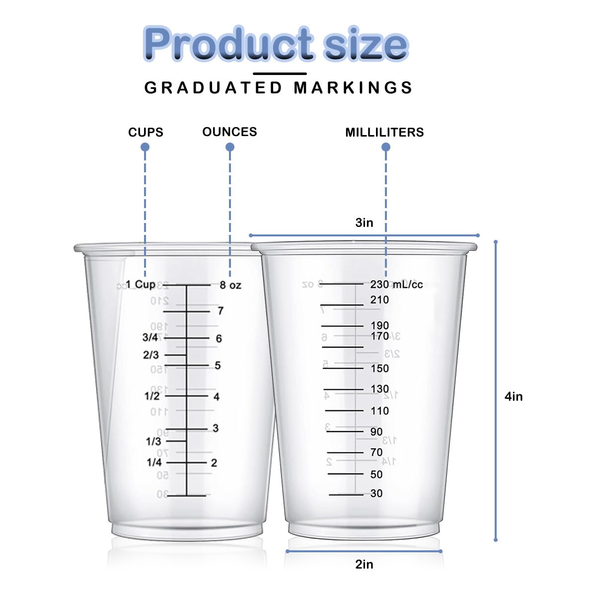 Hyuetrsa 200 Pack Disposable Measuring Cups 8 Oz Plastic Measuring Cups for Liquids Clear Plastic Epoxy Cups Paint Liquid Mixing Cups for Liquid Measuring, Paint Mixing, Baking Supplies