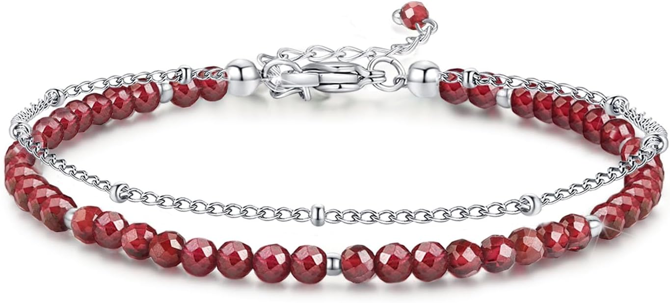 MIROCANE Peridot Stand Silver Gold Bracelets, Handmade Birthstone Stack Bracelet Crystal Gemstones Bead Chain Gift for Women, 8"