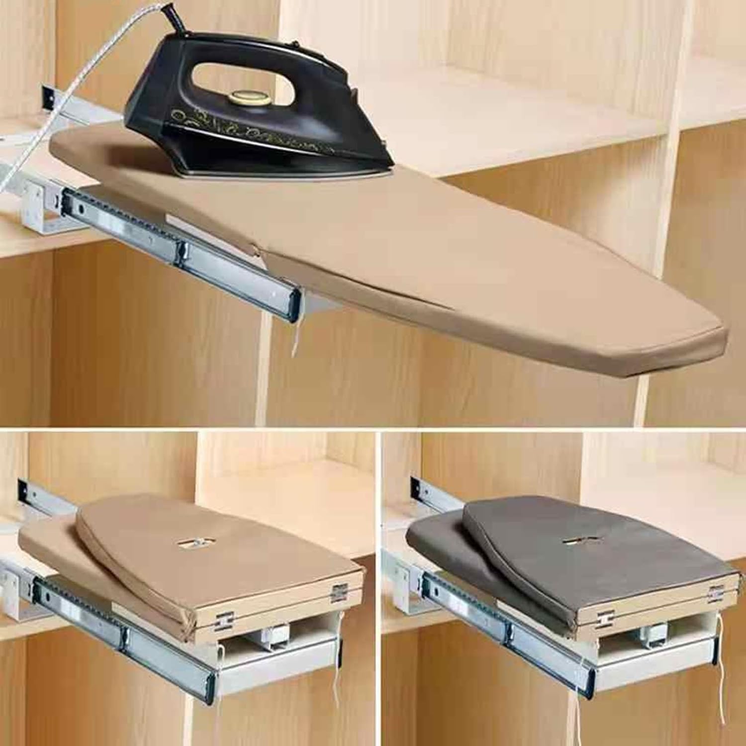 Retractable Pull Out Ironing Board,Adjustable Folding Hiding,180° Swivel with Removable Cover,Load-Bearing Capacity 20 Kg,for Apartment Small Room(Color1)