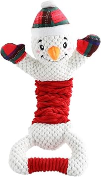Christmas Dog Squeaky Toys,Plush Reindeer Dog Toy with Squeaker and Crinkle Paper,Christmas Durable Interactive Dog Chew Toys for Puppy Small Medium DogsSnowman