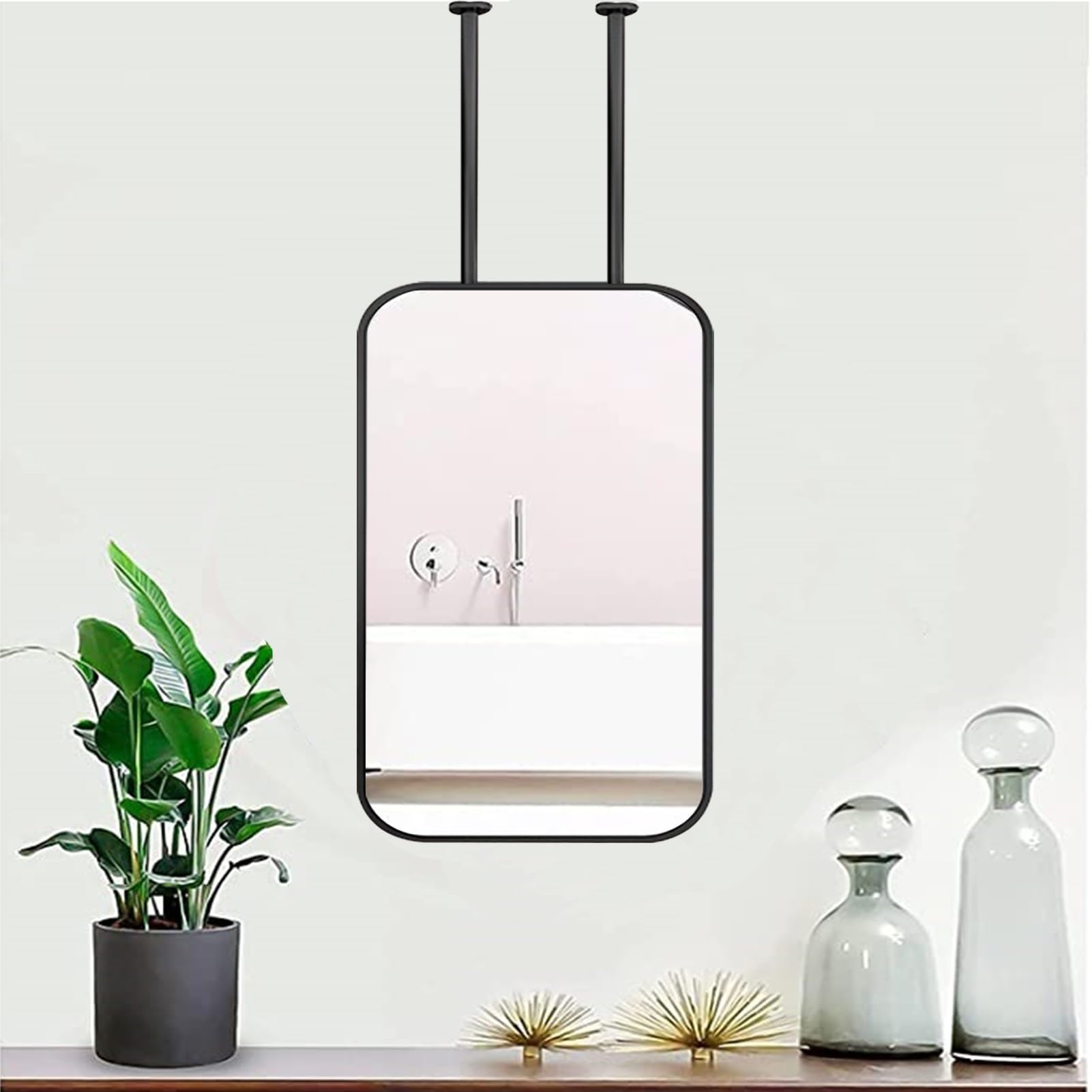Miroir de salle de bain suspendu en métal pour petits espaces humides