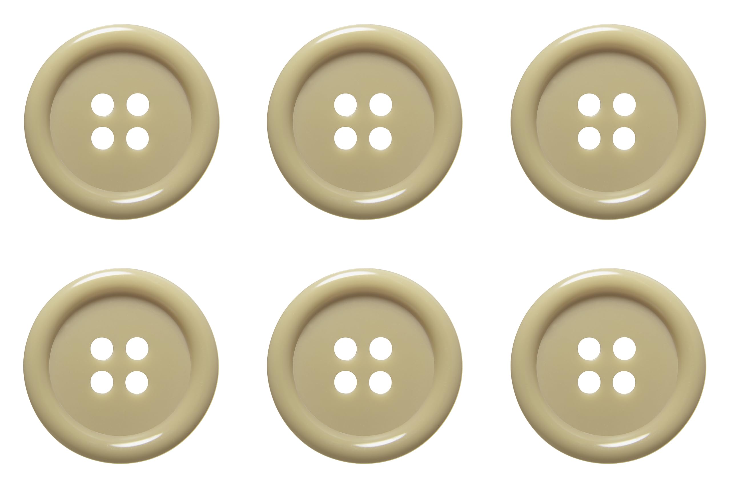 Pack of 6 Beige Sew on 20mm Round Buttons Flat 4 Holes 32L 32 Ligne, Pack of 6 20mm Buttons