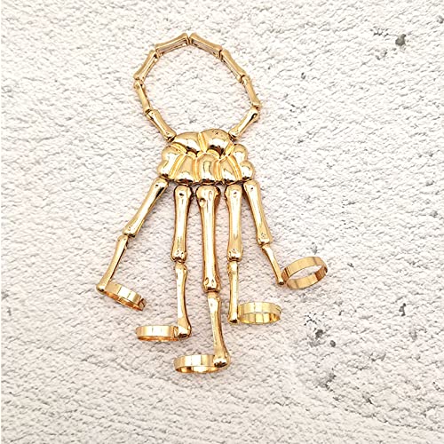 Caiyao Gothic Halloween Skull Skeleton Metal Fingers Hand Bone Bracelet with Adjustable Ring Wristband Handmade Punk Jewelry for Women2