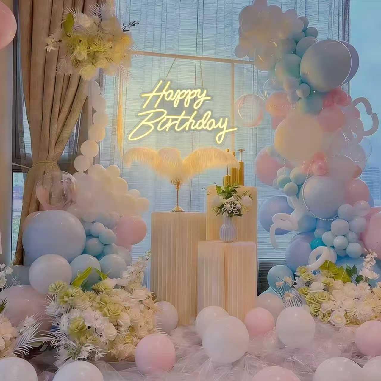 HMT Happy Birthday Neon Sign USB Powered 19.6×11.8 Inch Large LED Light Up Sign for Backdrop & Birthday Party Decor