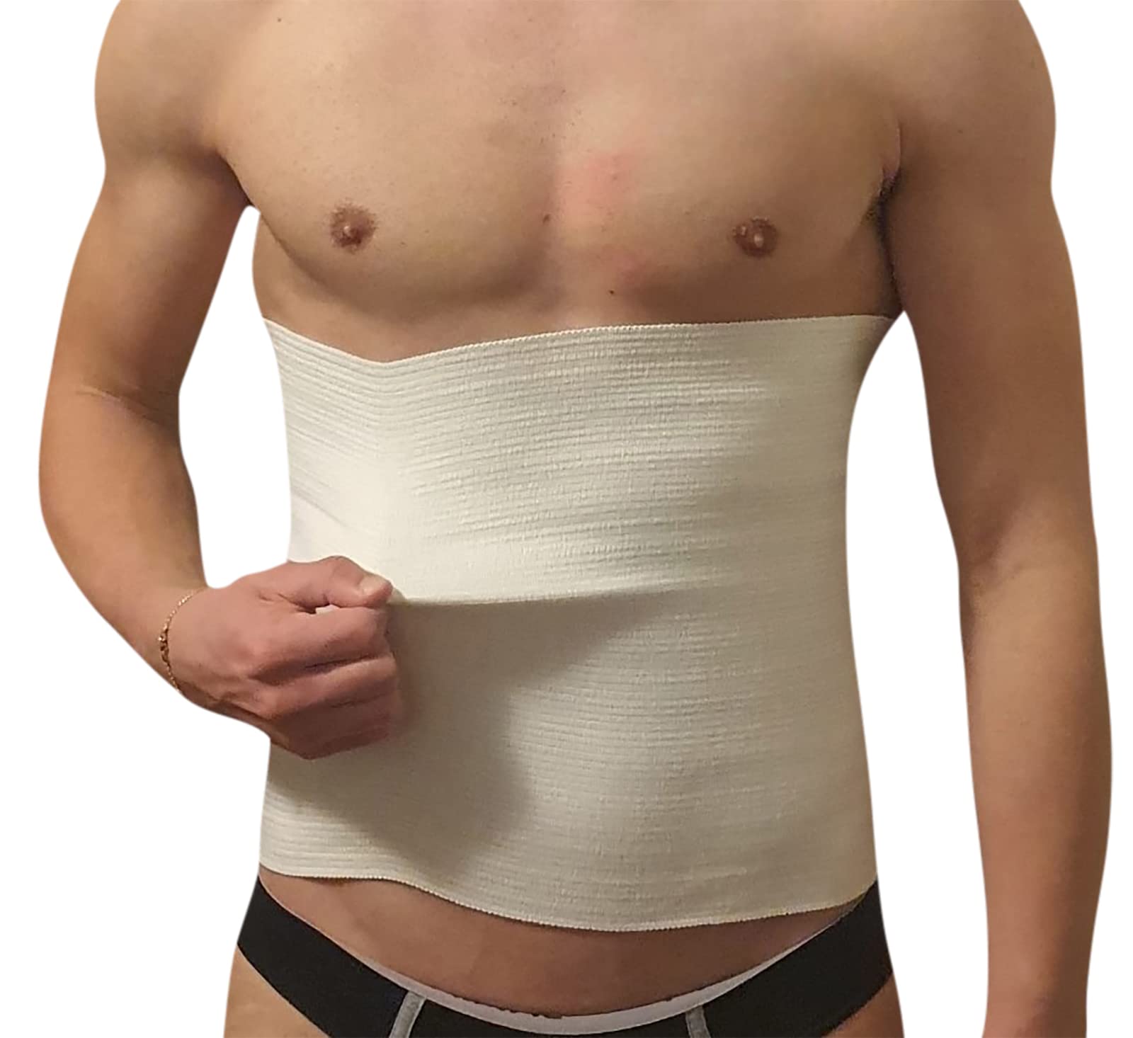 Faja lumbar moldeadora y contenitiva de lana 50% y acrílico 50%, unisex, fabricada con materiales fabricados en Italia., Color blanco., XXXL