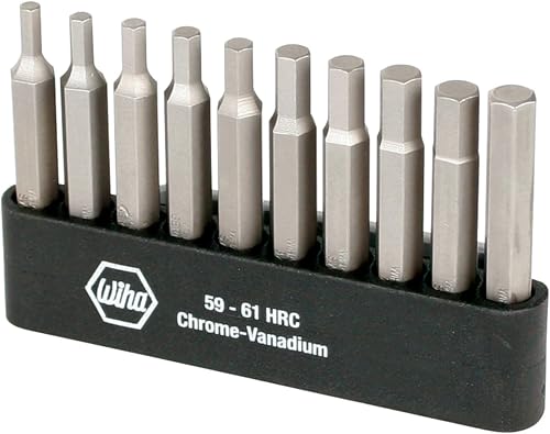 WIHA 74986 Hex Inch and Metric Power Bit Set with Holder, 10-Piece